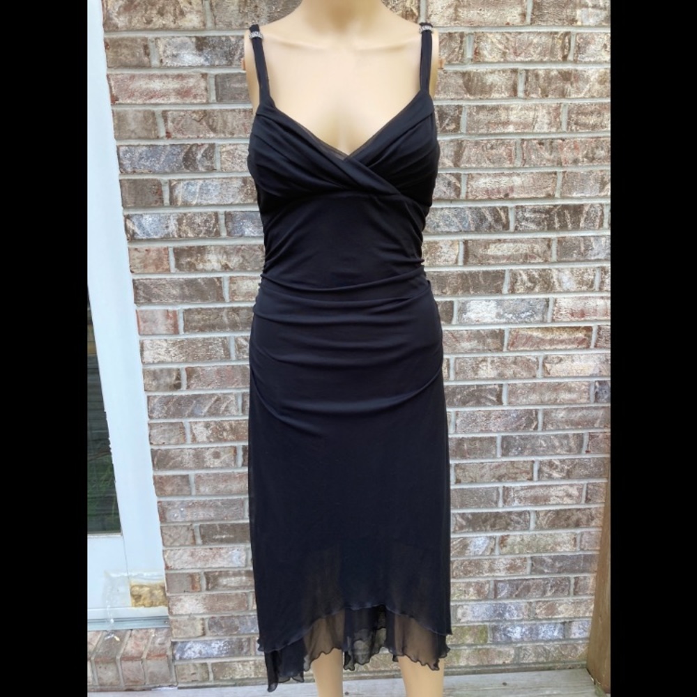 90s/Y2K Black Mesh Ruched Goth Midi Dress - Picture 2 of 9